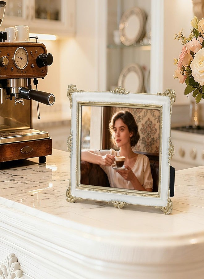 PHAREGE 5x7 White Picture Frame with Gold Trim, Vintage Decorative Display Photo Frame 5 by 7, Ornate Antique Frame for Tabletop or Wall - Image 3